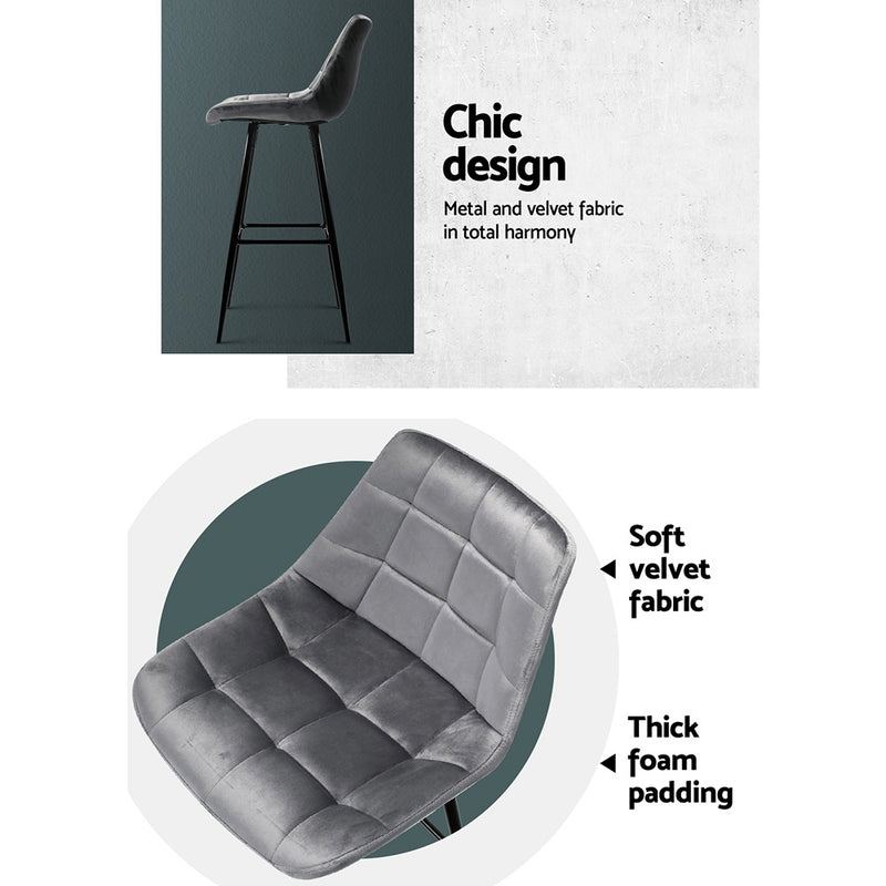 Artiss Kitchen Bar Stools Velvet Bar Stool Counter Chairs Metal Barstools