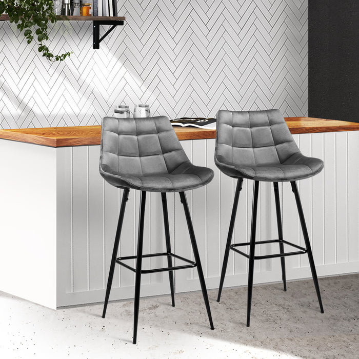 Artiss Kitchen Bar Stools Velvet Bar Stool Counter Chairs Metal Barstools