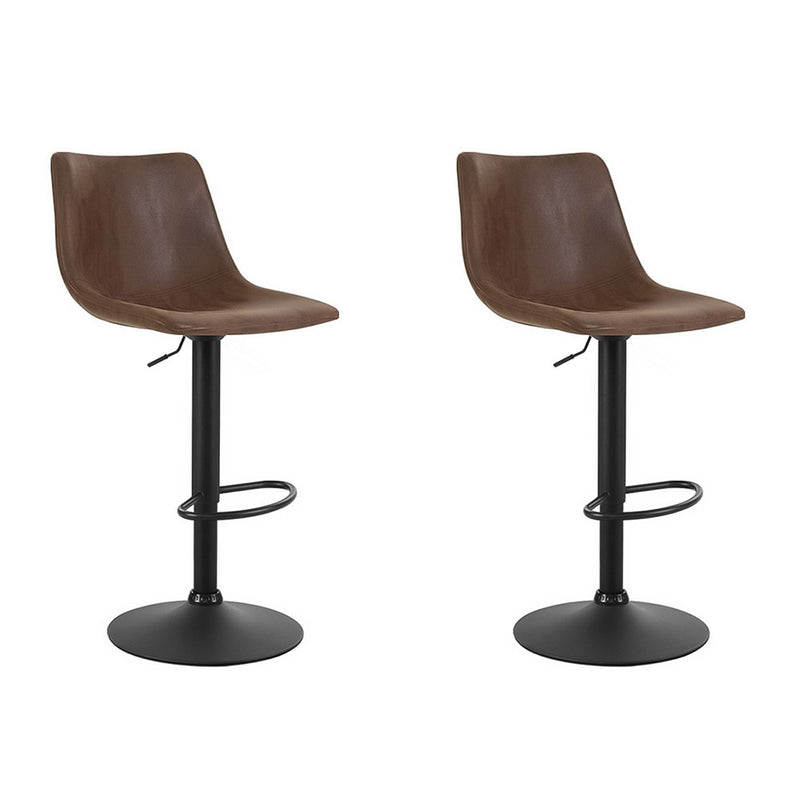 Artiss 2x Kitchen Bar Stools Gas Lift Bar Stool Chairs Swivel Vintage Leather Brown Black Coated Legs Brown