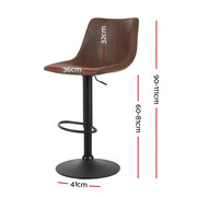 Artiss 2x Kitchen Bar Stools Gas Lift Bar Stool Chairs Swivel Vintage Leather Brown Black Coated Legs