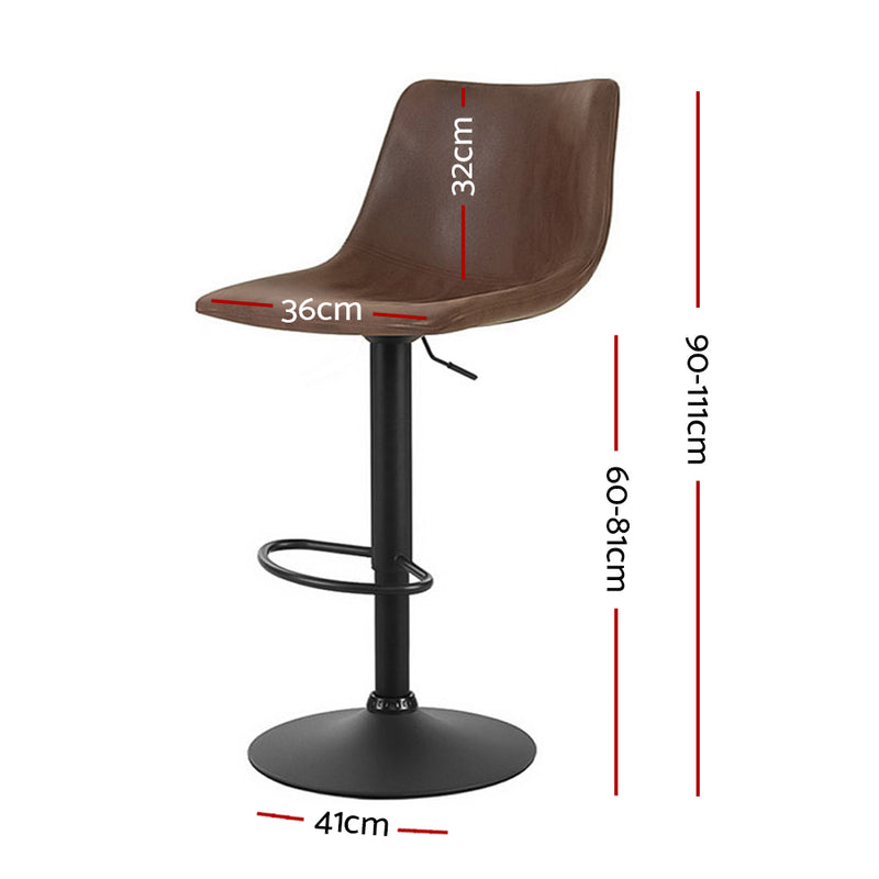 Artiss 2x Kitchen Bar Stools Gas Lift Bar Stool Chairs Swivel Vintage Leather Brown Black Coated Legs