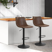 Artiss 2x Kitchen Bar Stools Gas Lift Bar Stool Chairs Swivel Vintage Leather Brown Black Coated Legs