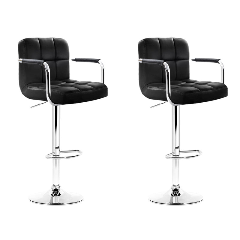Artiss 2x Gas Lift Swivel Bar Stools - Black BLack