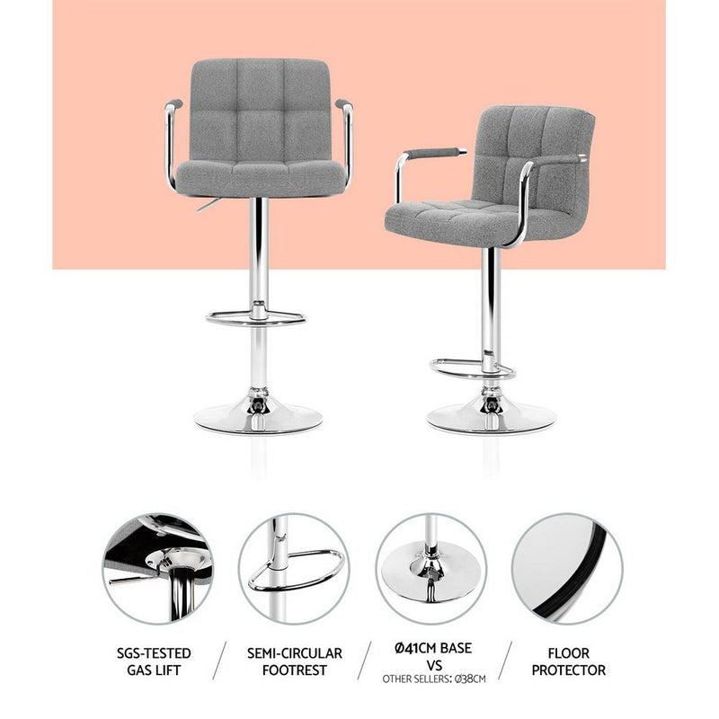 Artiss 2x Swivel Gas Lift Bar Stools - Grey