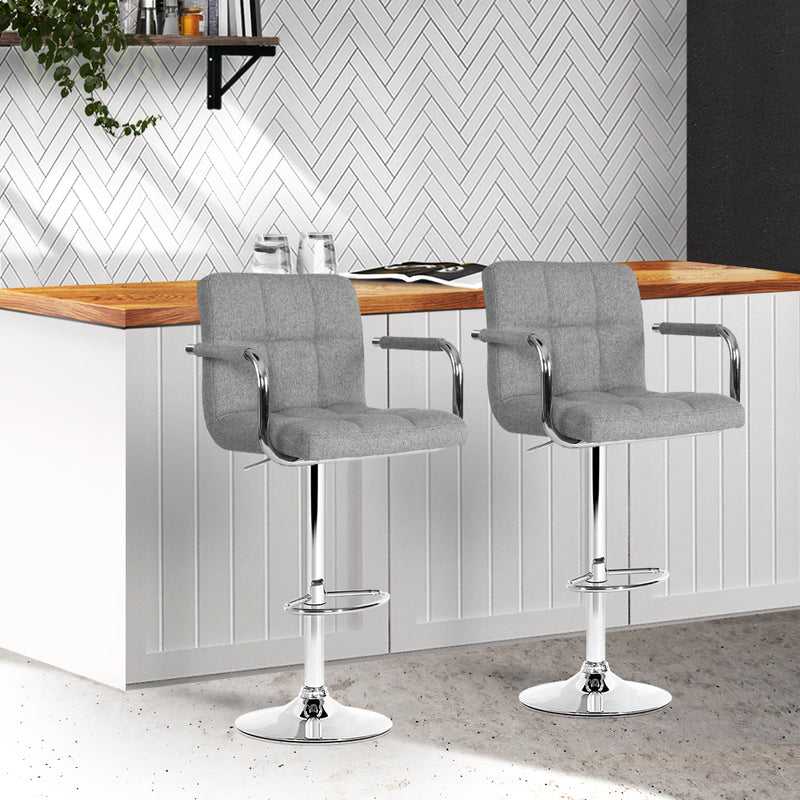 Artiss 2x Swivel Gas Lift Bar Stools - Grey
