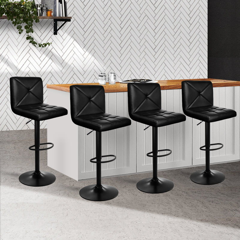 Artiss Set of 4 Bar Stools Pu Leather Chrome Kitchen Cafe Bar Stool Chair Gas Lift Black