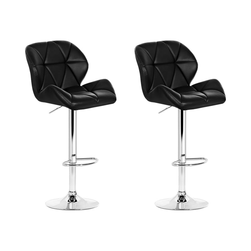 Artiss Sett of 2 Bar Stools Gas Lift Kitchen Swivel Chairs Pu Leather Chrome Black