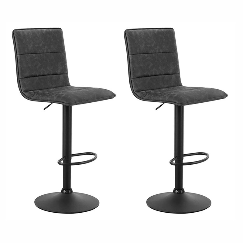 Artiss 2x Kitchen Bar Stools Gas Lift Bar Stool Chairs Swivel Vintage Leather Grey Black Coated Legs