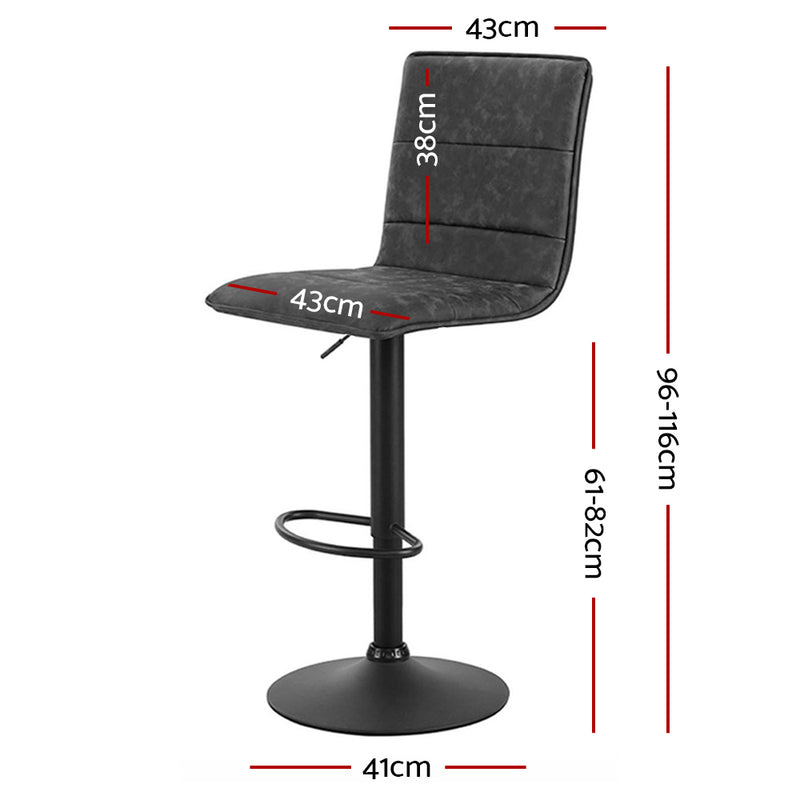 Artiss 2x Kitchen Bar Stools Gas Lift Bar Stool Chairs Swivel Vintage Leather Grey Black Coated Legs