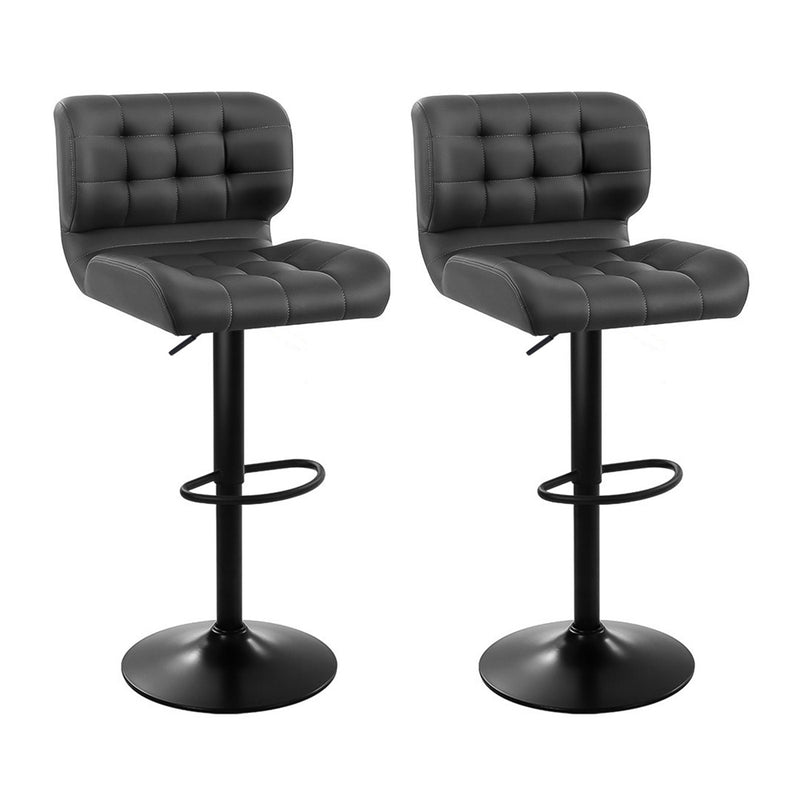 Artiss Set of 2 Kitchen Bar Stools Gas Lift Bar Stool Chairs Swivel Pu Leather Black Grey