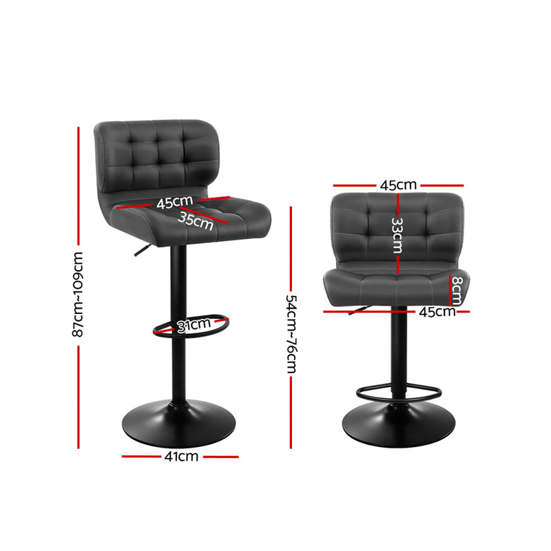 Artiss Set of 2 Kitchen Bar Stools Gas Lift Bar Stool Chairs Swivel Pu Leather Black Grey