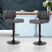 Artiss Set of 2 Kitchen Bar Stools Gas Lift Bar Stool Chairs Swivel Pu Leather Black Grey