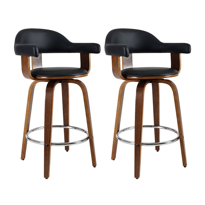 Artiss 2x Bar Stools Wooden Swivel Bar Stool Kitchen Dining Chair Wood Grey Black
