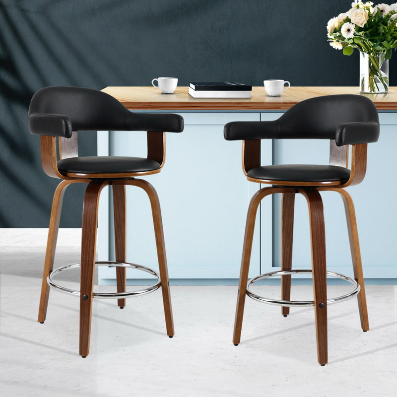 Artiss 2x Bar Stools Wooden Swivel Bar Stool Kitchen Dining Chair Wood Grey