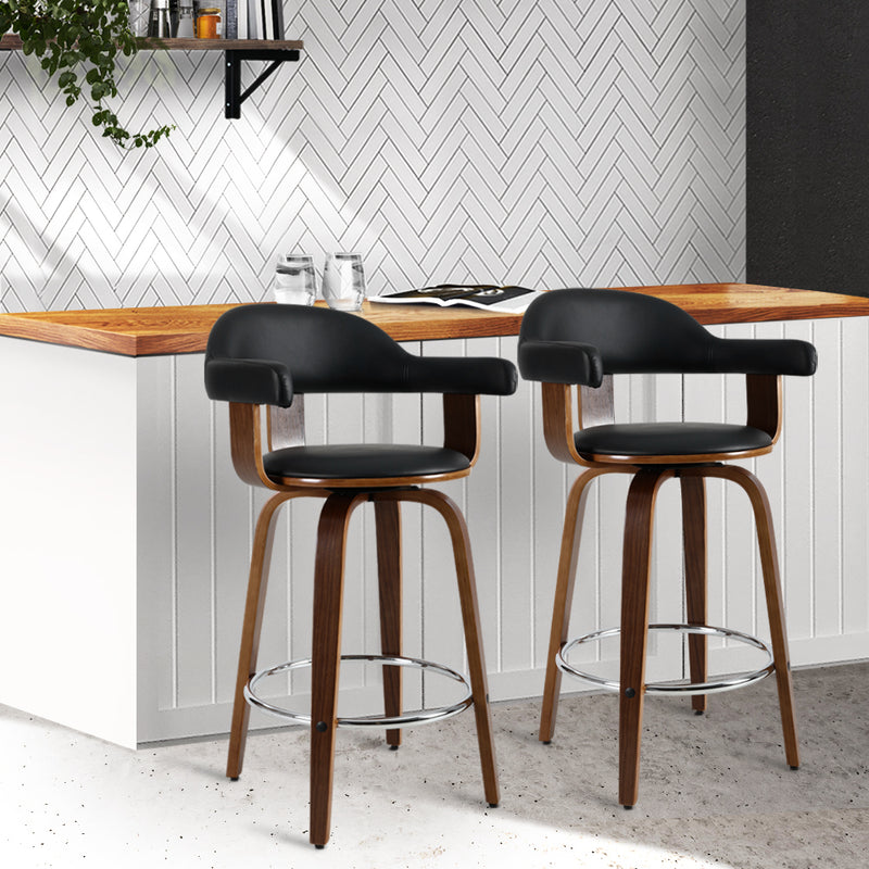 Artiss 2x Bar Stools Wooden Swivel Bar Stool Kitchen Dining Chair Wood Grey