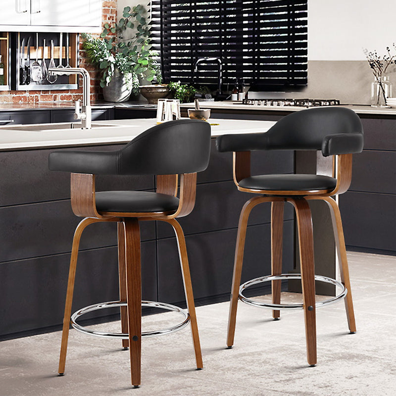 Artiss 2x Bar Stools Wooden Swivel Bar Stool Kitchen Dining Chair Wood Grey
