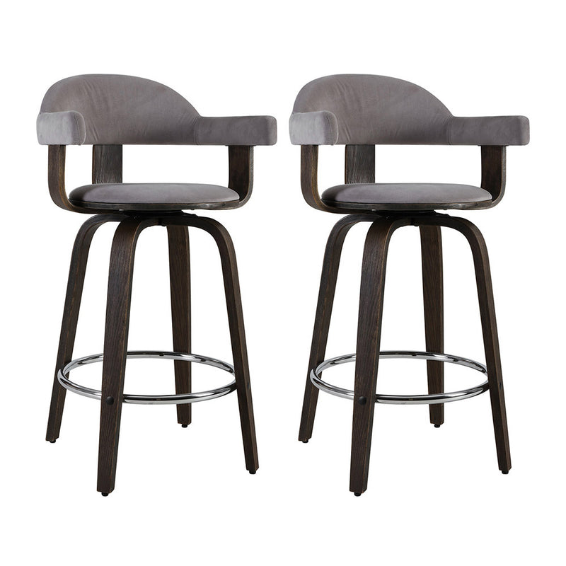 Artiss 2x Bar Stools Wooden Swivel Bar Stool Kitchen Dining Chair Wood Grey