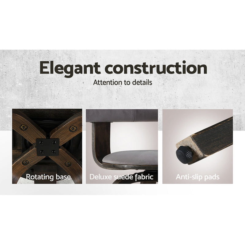 Artiss 2x Bar Stools Wooden Swivel Bar Stool Kitchen Dining Chair Wood Grey