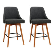 Artiss 2x Wooden Bar Stools Swivel Bar Stool Kitchen Cafe Fabric Charcoal