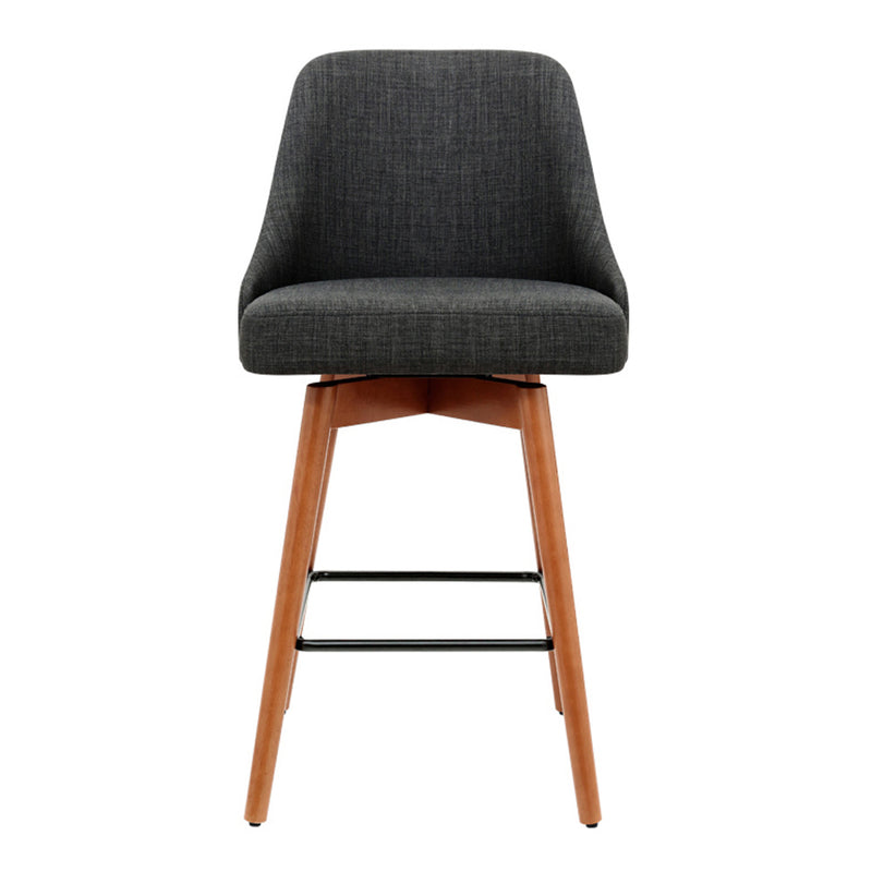 Artiss 2x Wooden Bar Stools Swivel Bar Stool Kitchen Cafe Fabric Charcoal