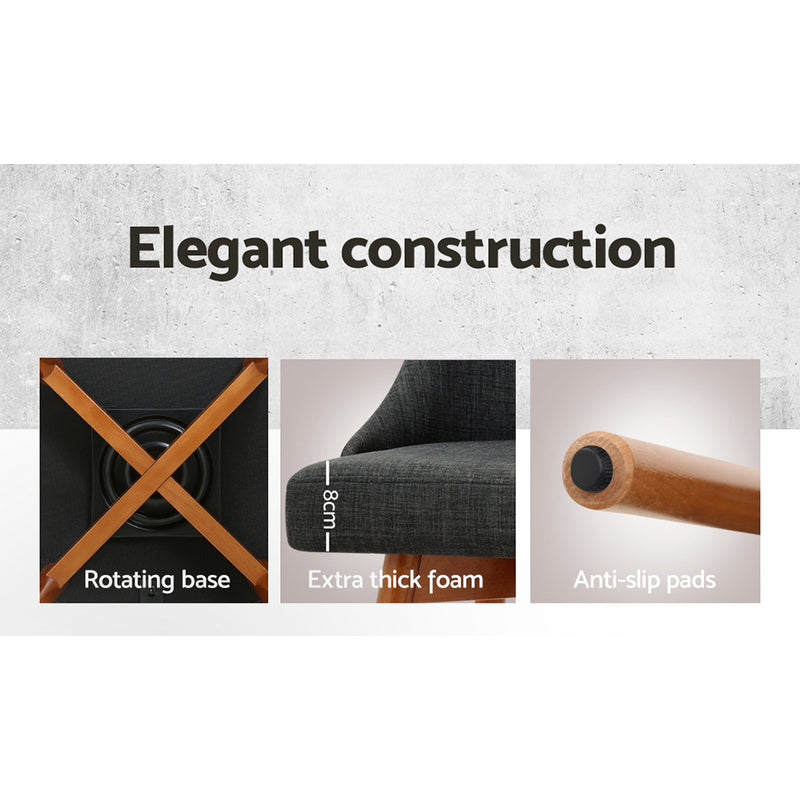 Artiss 2x Wooden Bar Stools Swivel Bar Stool Kitchen Cafe Fabric Charcoal