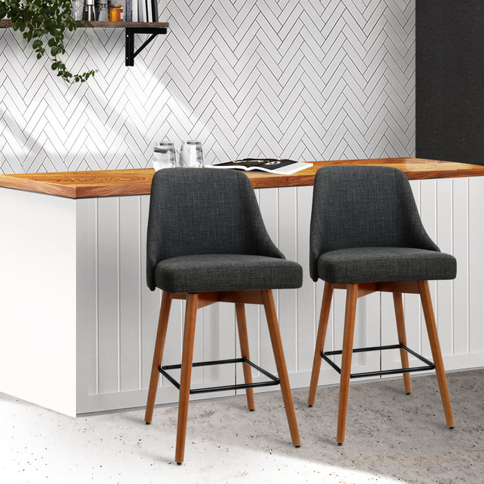 Artiss 2x Wooden Bar Stools Swivel Bar Stool Kitchen Cafe Fabric Charcoal