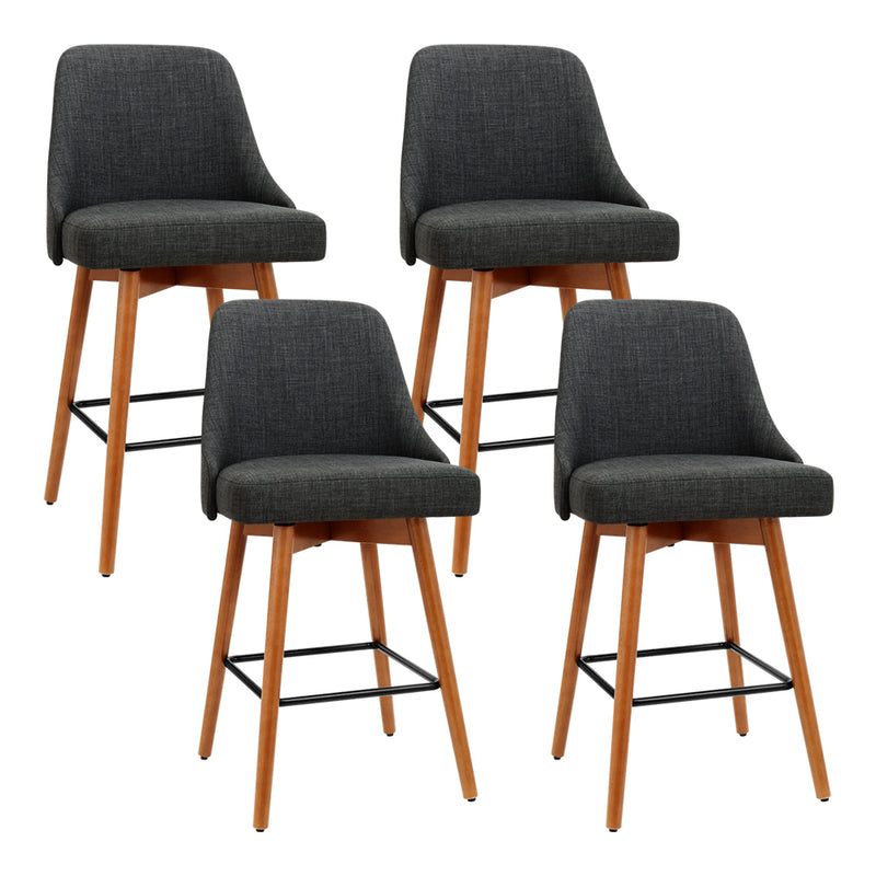 Artiss Set of 4 Wooden Fabric Bar Stools Square Footrest Charcoal