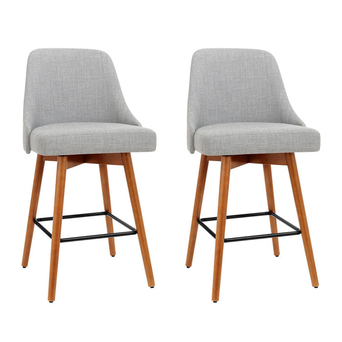 Artiss Set of 2 Wooden Bar Stools Swivel Bar Stool Kitchen Cafe Fabric Light Grey