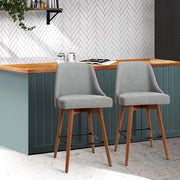 Artiss Set of 2 Wooden Bar Stools Swivel Bar Stool Kitchen Cafe Fabric Light Grey