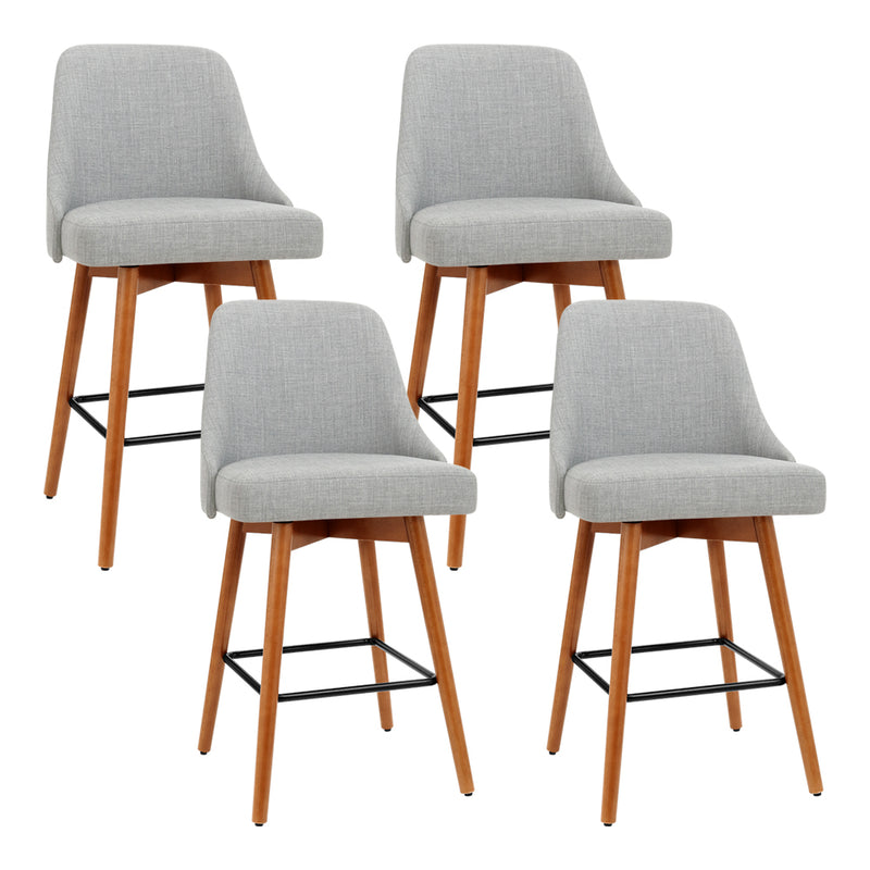 Artiss Set of 4 Wooden Fabric Bar Stools Square Footrest Grey