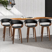 Artiss Set of 4 Bar Stools Wooden Bar Stool Swivel Kitchen Dining Chairs Leather Black