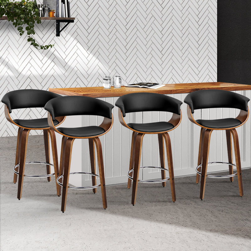 Artiss Set of 4 Bar Stools Wooden Bar Stool Swivel Kitchen Dining Chairs Leather Black