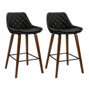 Artiss 2x Kitchen Bar Stools Wooden Stool Chairs Bentwood Barstool Leather Black