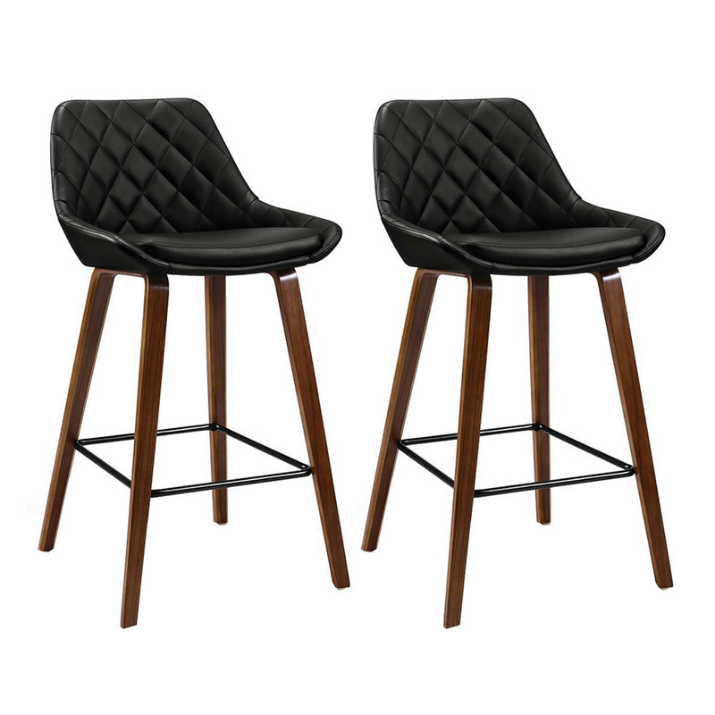 Artiss 2x Kitchen Bar Stools Wooden Stool Chairs Bentwood Barstool Leather Black
