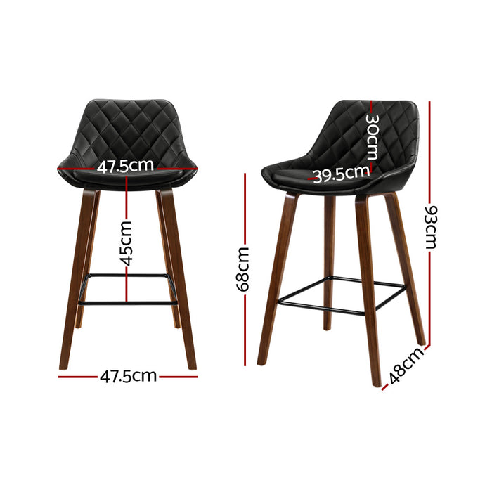 Artiss 2x Kitchen Bar Stools Wooden Stool Chairs Bentwood Barstool Leather Black