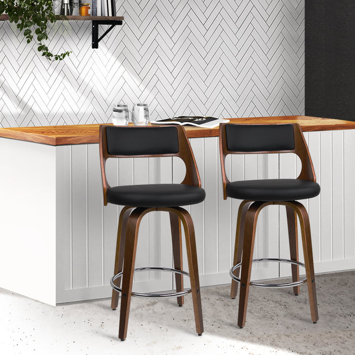 2xartiss Wooden Bar Stools Swivel Bar Stool Kitchen Dining Chair Cafe Black 76cm