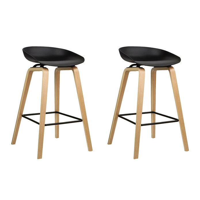 Artiss Set of 2 Wooden Square Footrest Bar Stools Black
