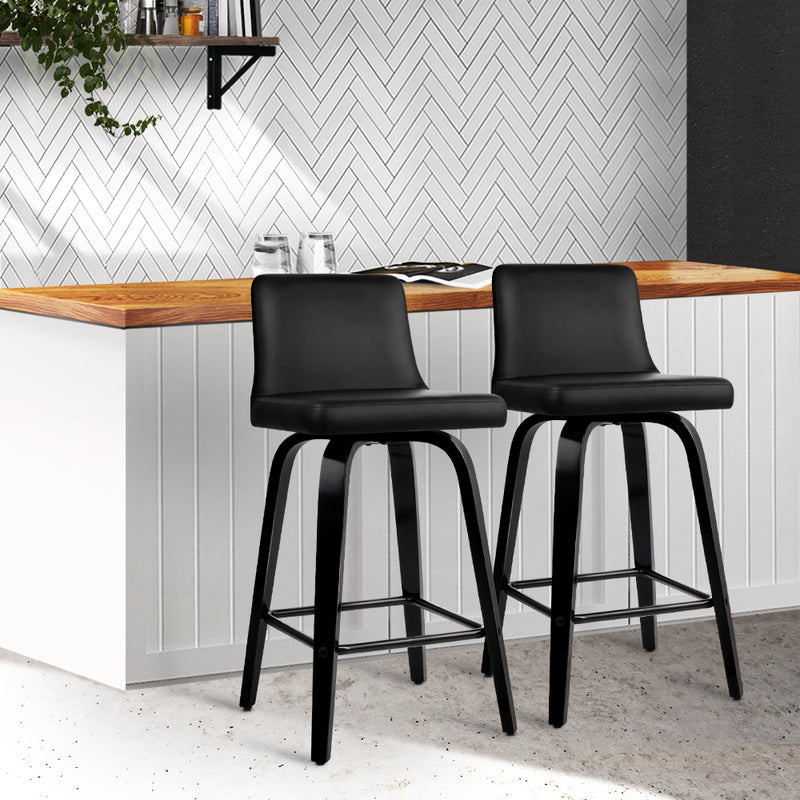 Artiss Set of 2 Wooden Bar Stool - Black