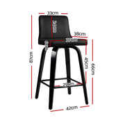 Artiss 4x Felipe Wooden Bar Stools Swivel Bar Stool Kitchen Chairs Black