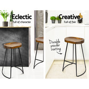 Artiss Set of 2 Wooden Backless Bar Stools - Black
