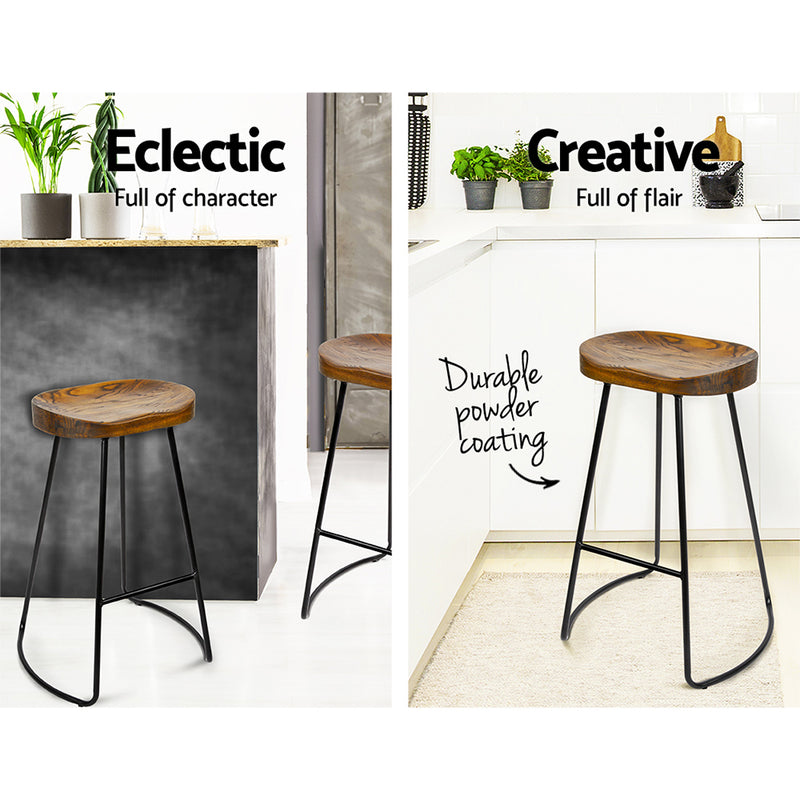 Artiss Set of 2 Wooden Backless Bar Stools - Black