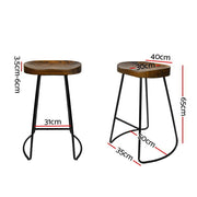 Artiss Set of 2 Wooden Backless Bar Stools - Black