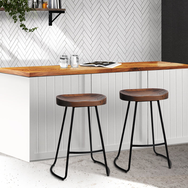 Artiss Set of 2 Wooden Backless Bar Stools - Black