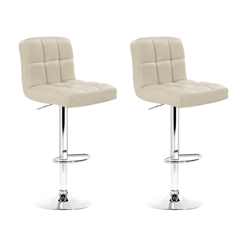 Artiss Set of 2 Gas Lift Bar Stools Swivel Chairs Pu Leather Chrome Beige