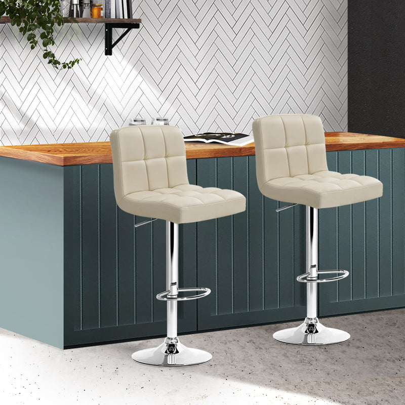 Artiss Set of 2 Gas Lift Bar Stools Swivel Chairs Pu Leather Chrome