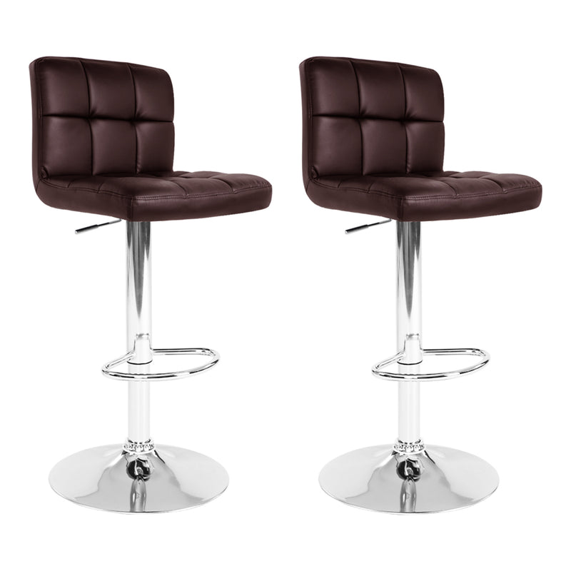 Artiss Set of 2 Gas Lift Bar Stools Swivel Chairs Pu Leather Chrome Chocolate
