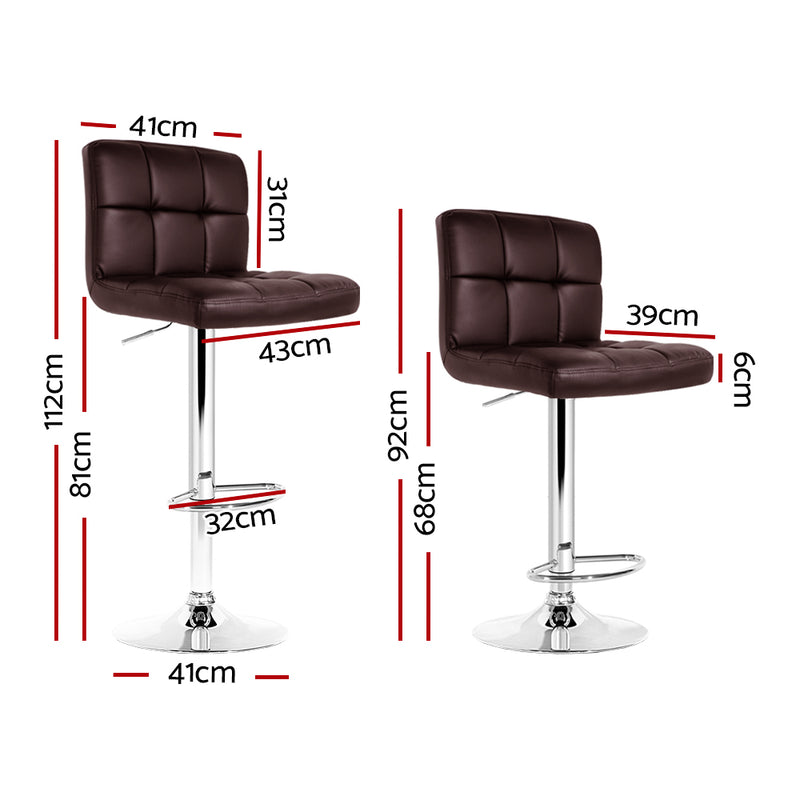 Artiss Set of 2 Gas Lift Bar Stools Swivel Chairs Pu Leather Chrome