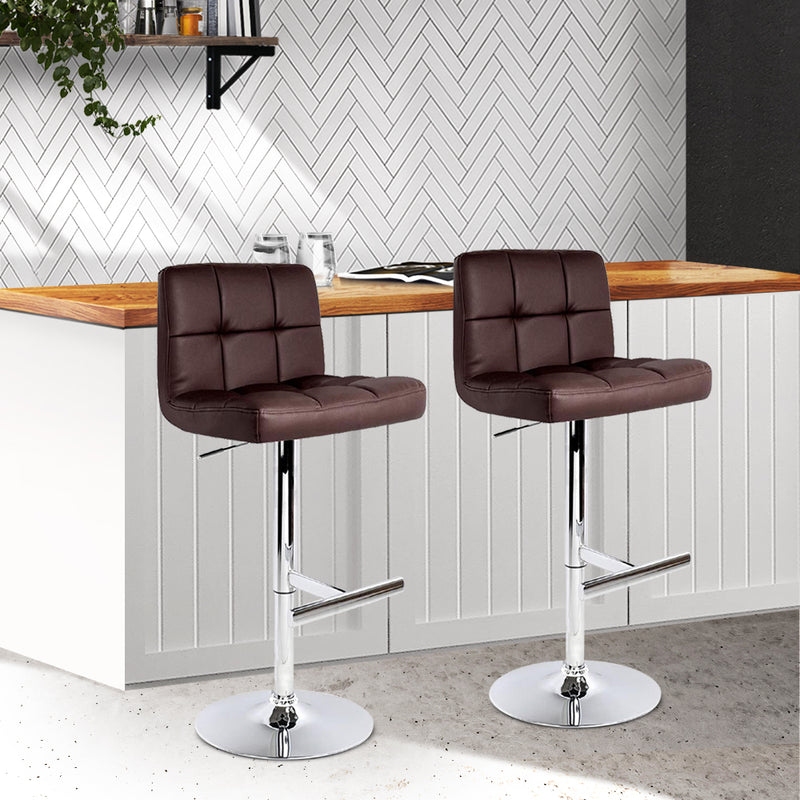 Artiss Set of 2 Gas Lift Bar Stools Swivel Chairs Pu Leather Chrome