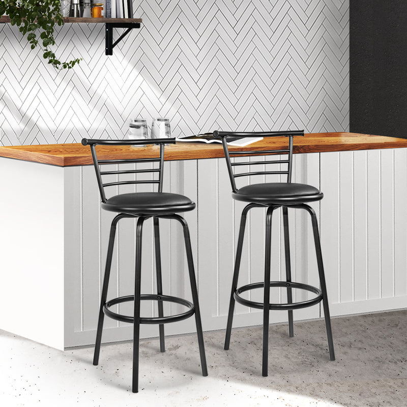 Artiss Set of 2 Pu Leather Bar Stools - Black