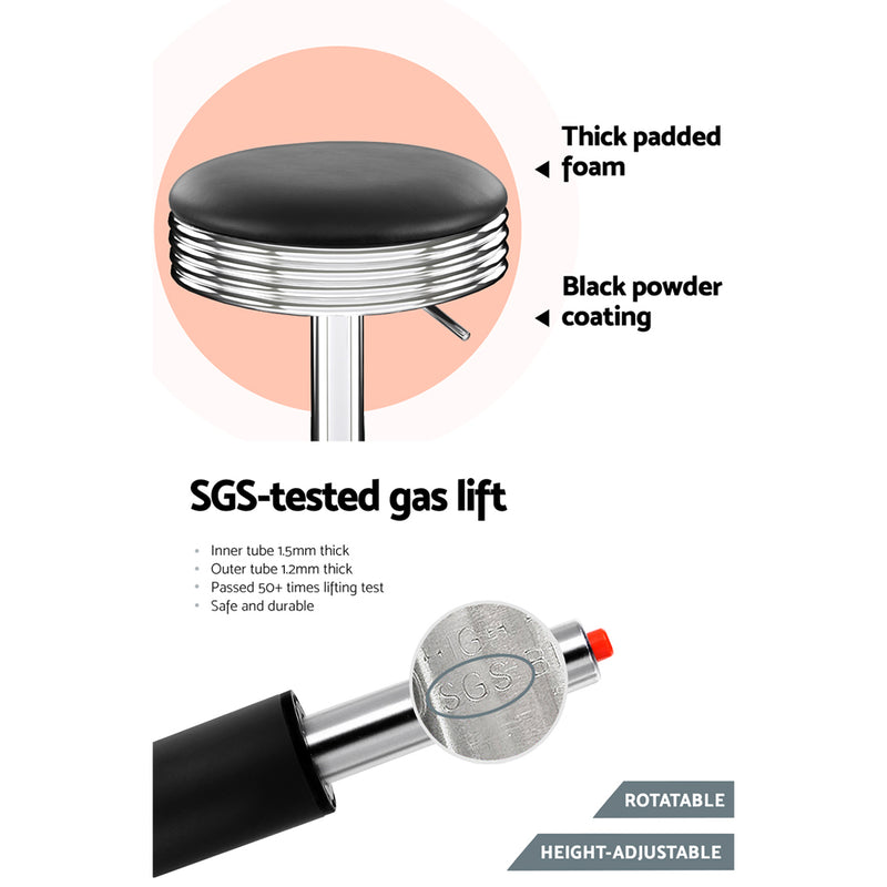 Artiss Set of 2 Pu Leather Backless Bar Stools - Black